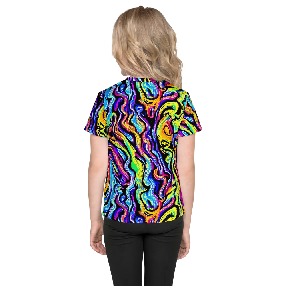 Fuchsia Circuit on Kids Crew Neck T-Shirt — Back
