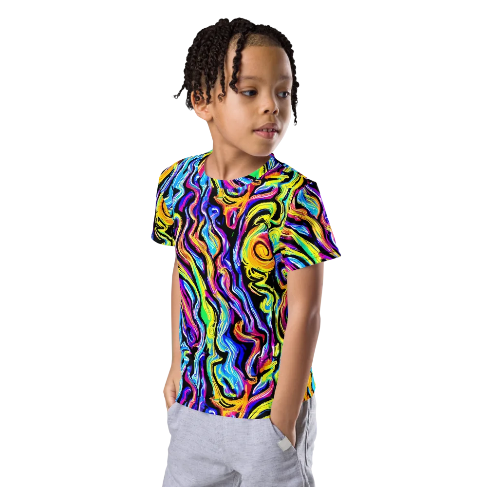 Fuchsia Circuit on Kids Crew Neck T-Shirt — Left Front