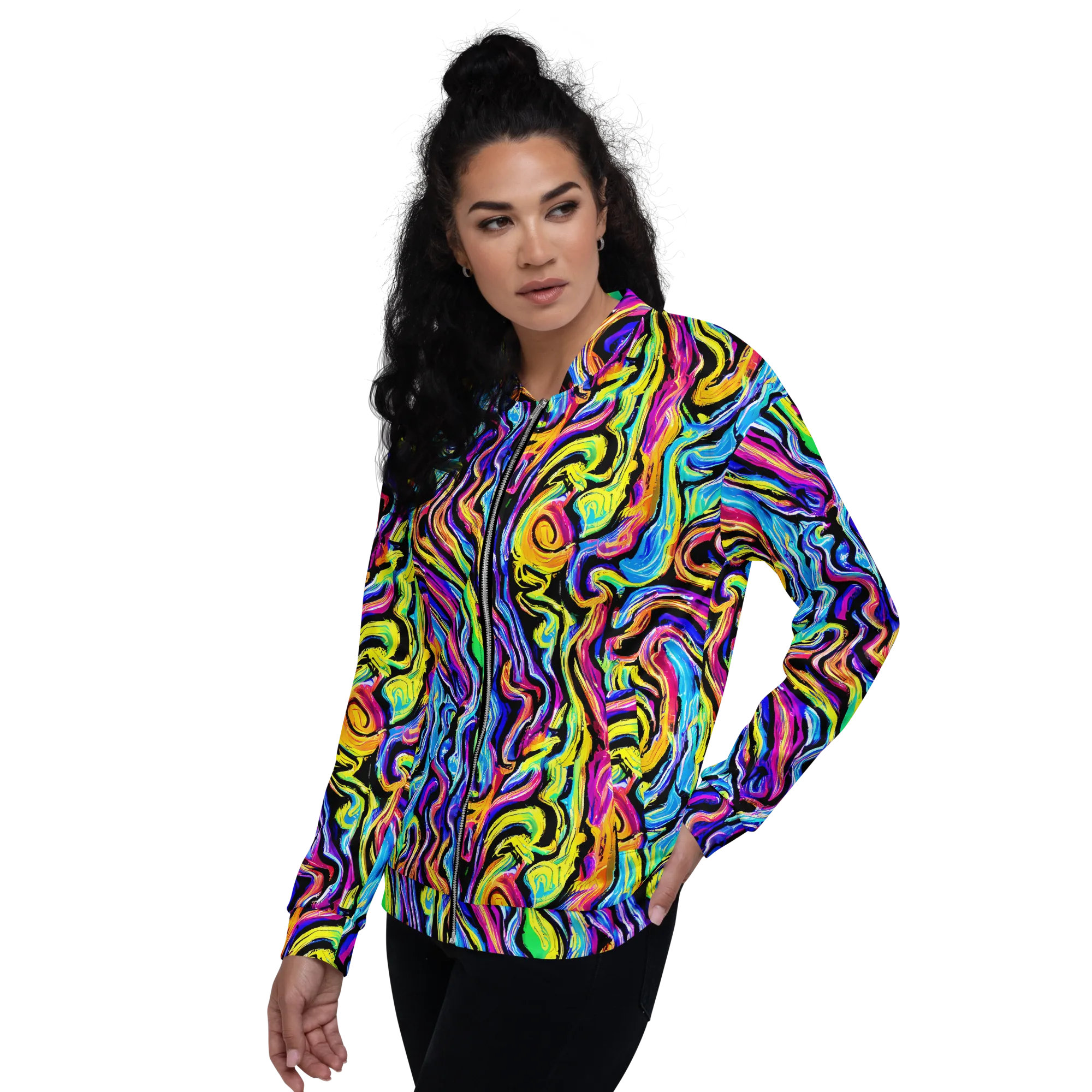 Fuchsia Circuit on Bomber Jacket — Left