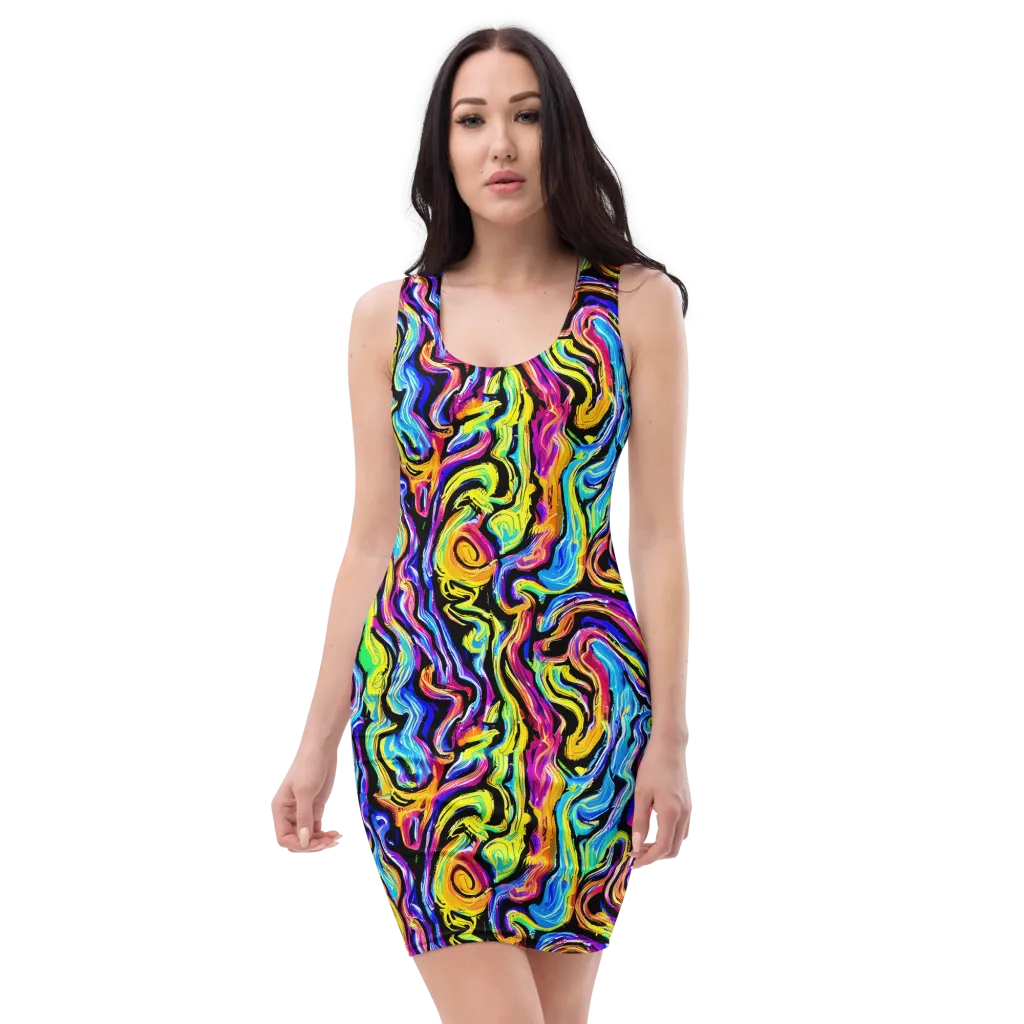 Fuchsia Circuit on Bodycon Dress — Front