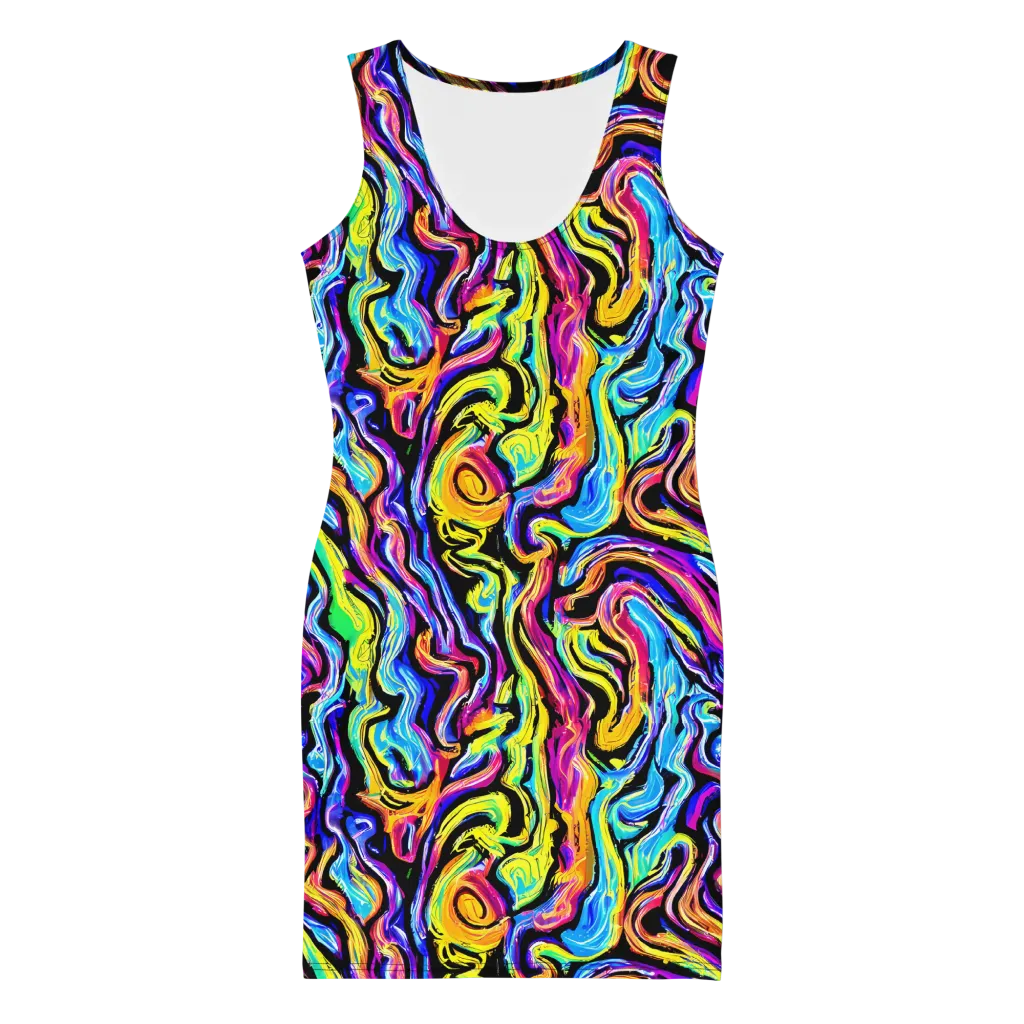 Fuchsia Circuit on Bodycon Dress — Front
