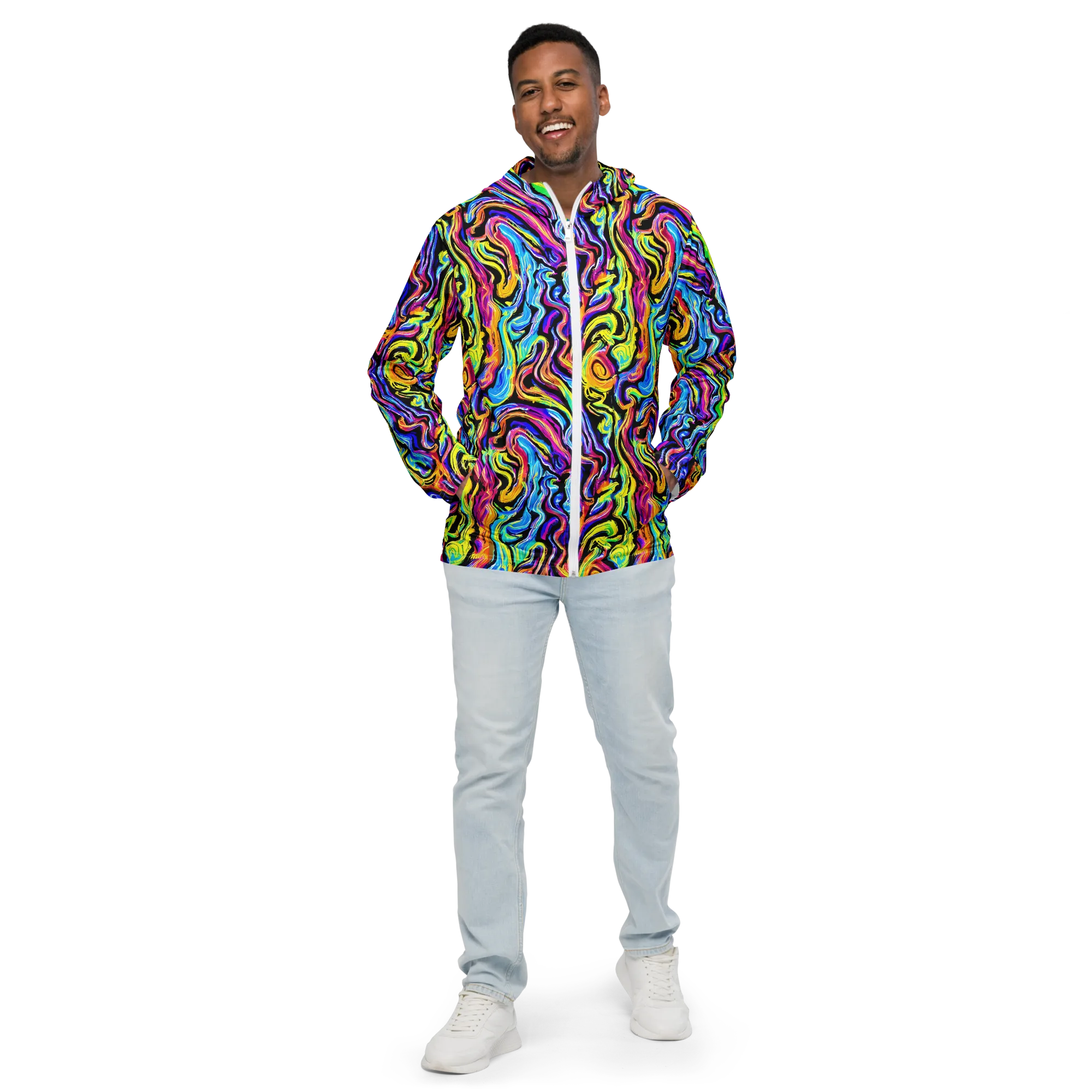 Fuchsia Circuit on Men's Windbreaker — Front