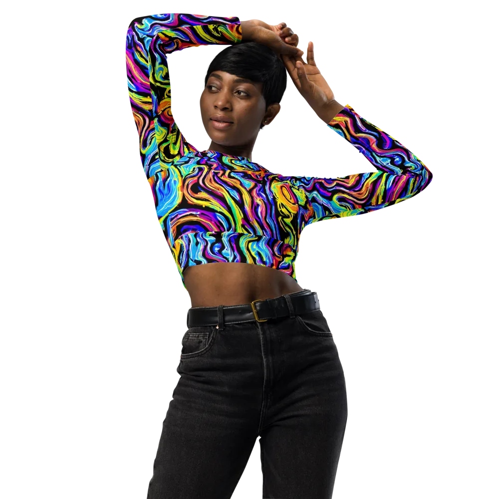 Fuchsia Circuit on Long Sleeve Crop Top — Front