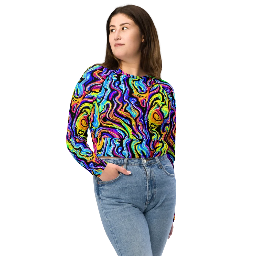 Fuchsia Circuit on Long Sleeve Crop Top — Front