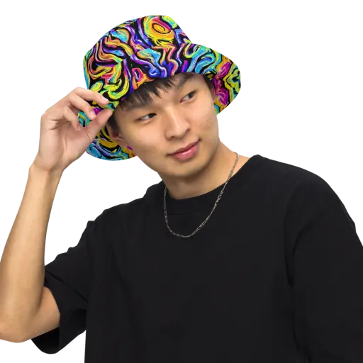 Fuchsia Circuit on a Reversible Bucket Hat