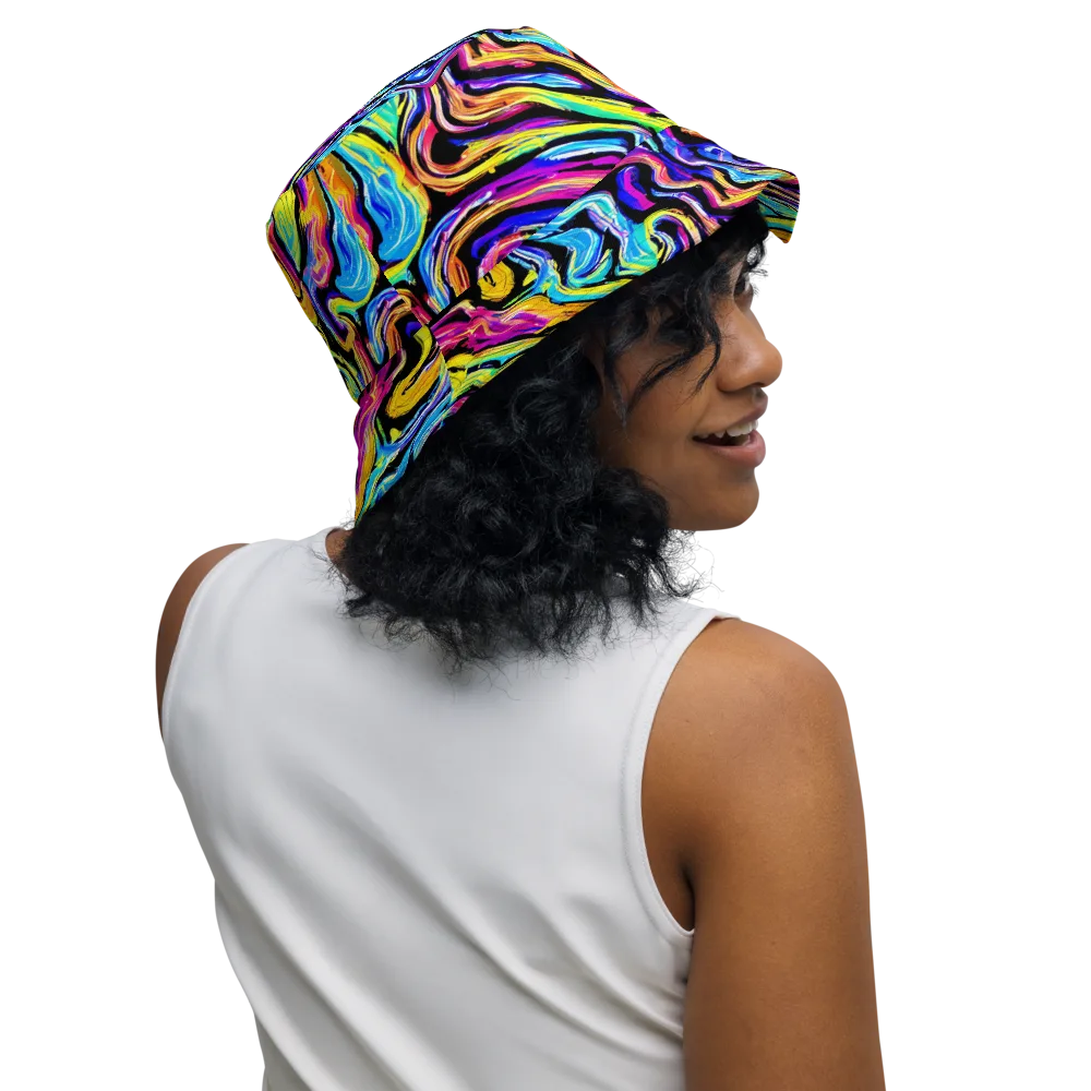 Fuchsia Circuit on Reversible Bucket Hat — Right Outside