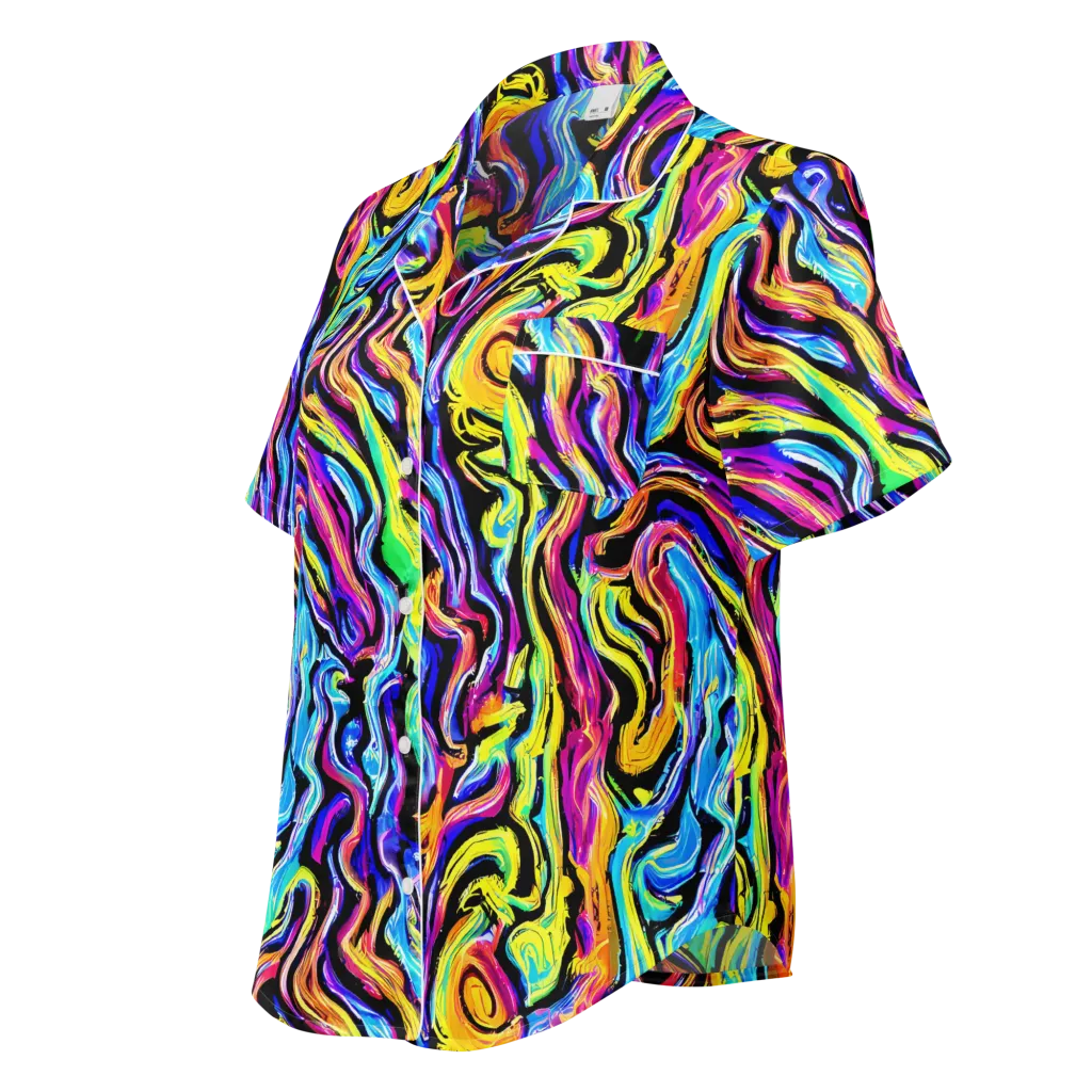 Fuchsia Circuit on Women's Short Sleeve Pajama Top — Left Front