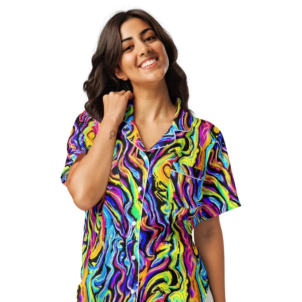 Fuchsia Circuit on Women's Short Sleeve Pajama Top — Front