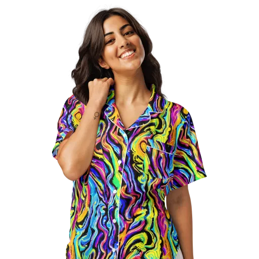 Fuchsia Circuit on a Women's Short Sleeve Pajama Top