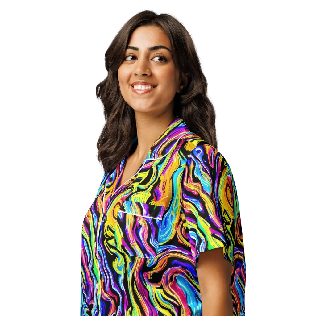 Fuchsia Circuit on Women's Short Sleeve Pajama Top — Left Front