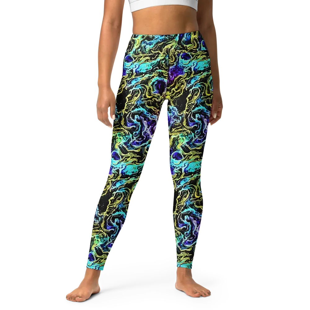Nightwave Marble on Yoga Leggings — Front