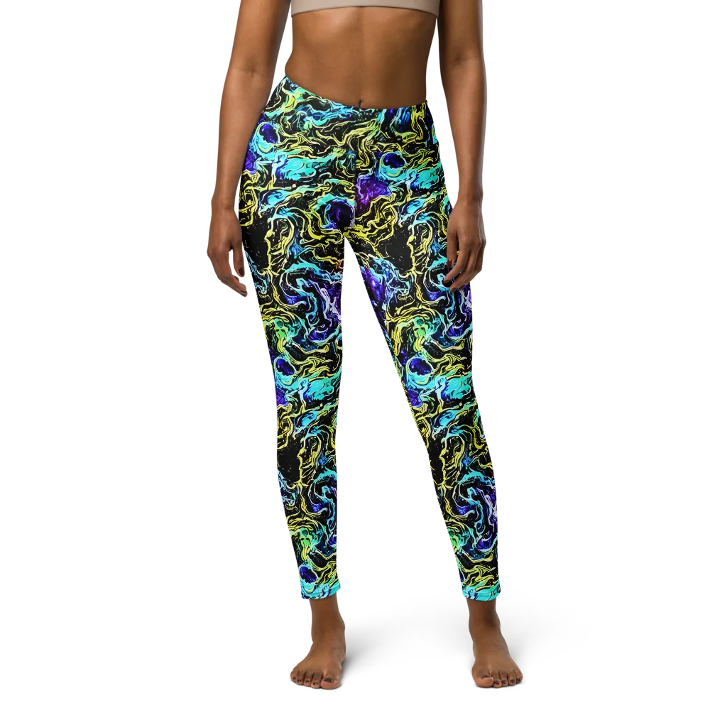 Nightwave Marble on Yoga Leggings — Front