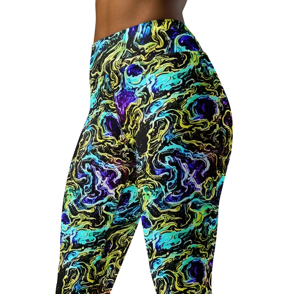 Nightwave Marble on Yoga Leggings — Left Front