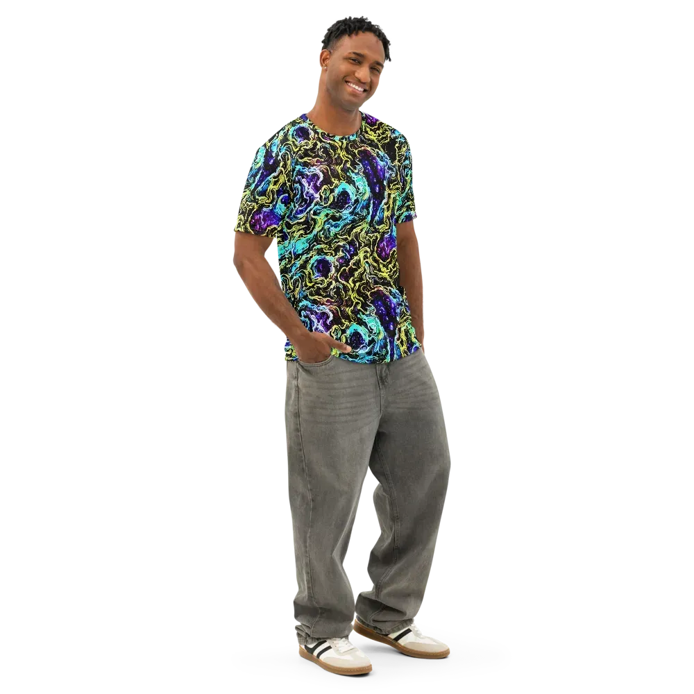 Nightwave Marble on Men's Cotton Crew Neck T-Shirt — Right Front