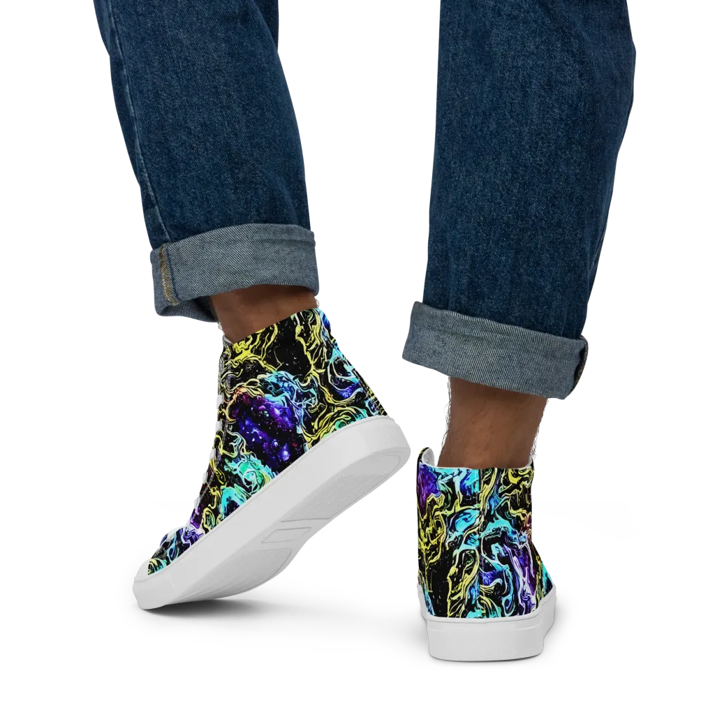 Nightwave Marble on Men's High Top Canvas Shoes — Back