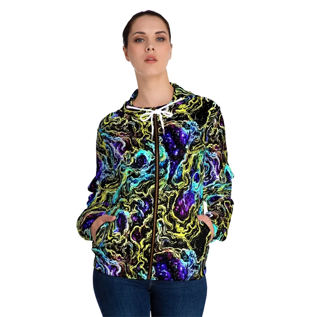 Nightwave Marble on Women's Full-Zip Hoodie — Front On Person