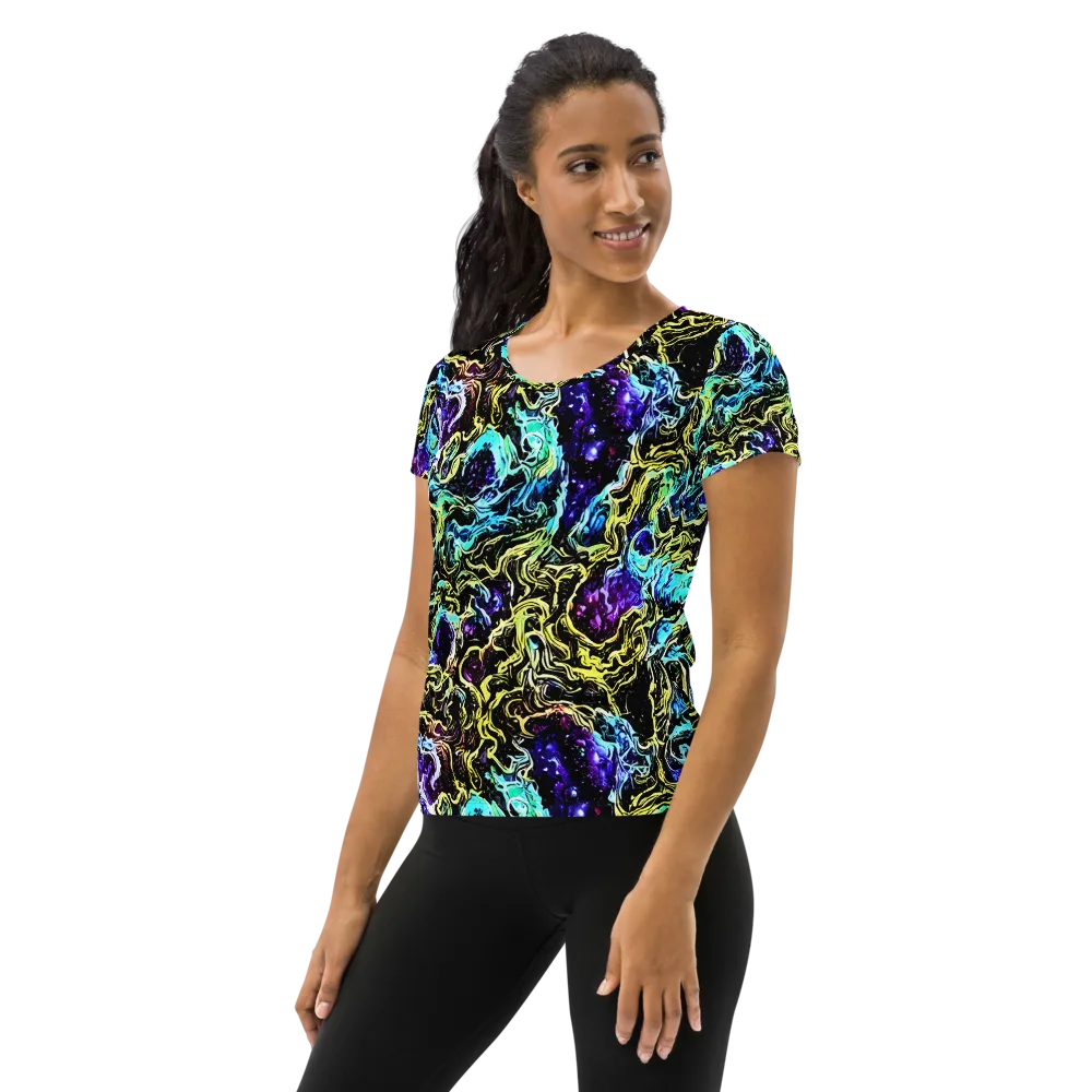 Nightwave Marble on Women's Athletic T-Shirt — Left