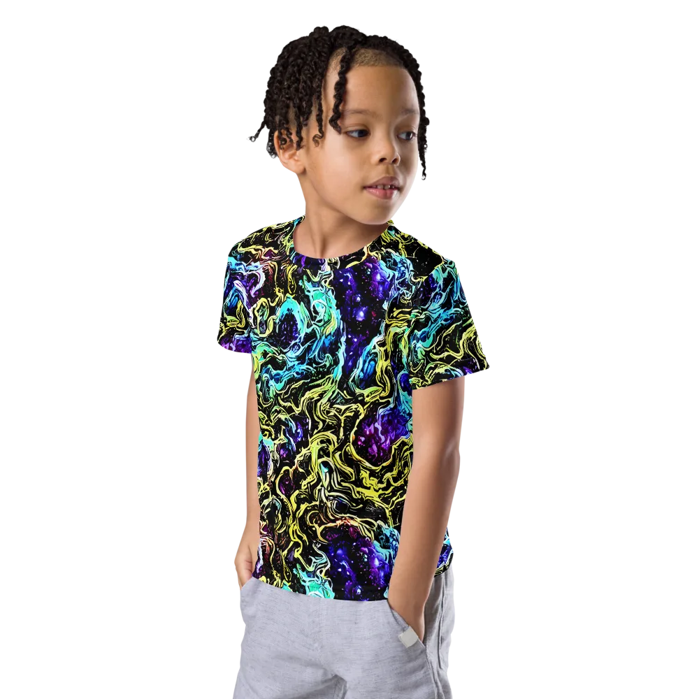 Nightwave Marble on Kids Crew Neck T-Shirt — Left Front