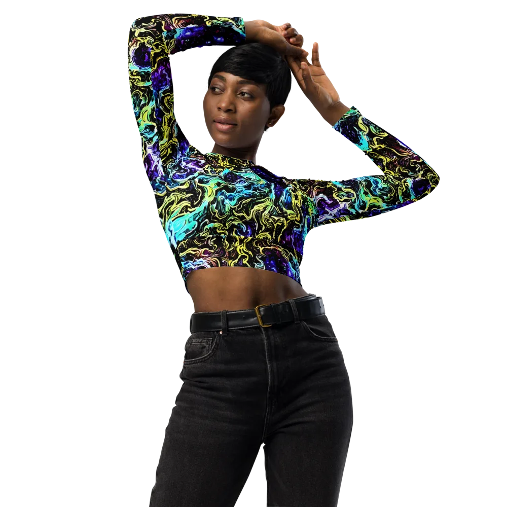 Nightwave Marble on Long Sleeve Crop Top — Front