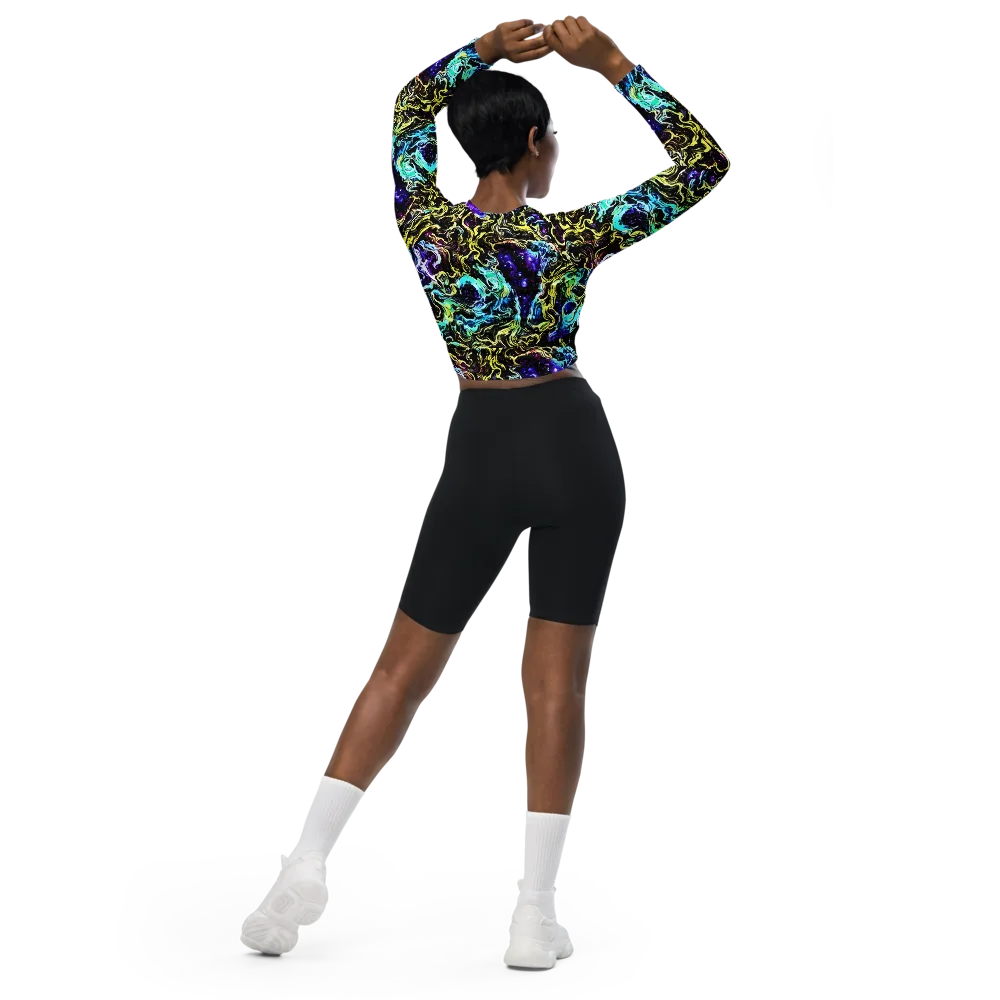 Nightwave Marble on Long Sleeve Crop Top — Back