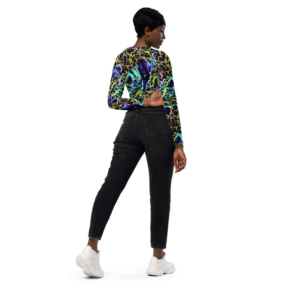 Nightwave Marble on Long Sleeve Crop Top — Right Back