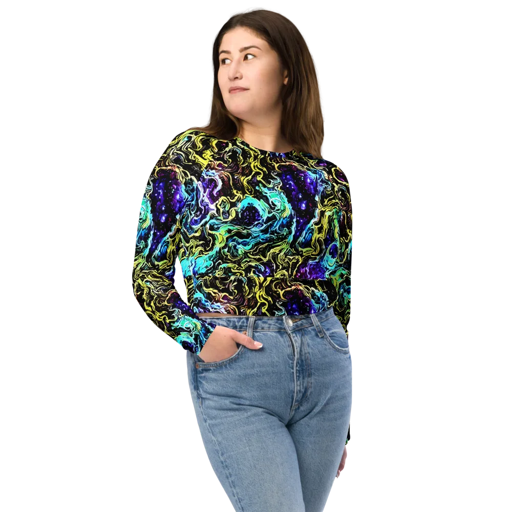 Nightwave Marble on Long Sleeve Crop Top — Front