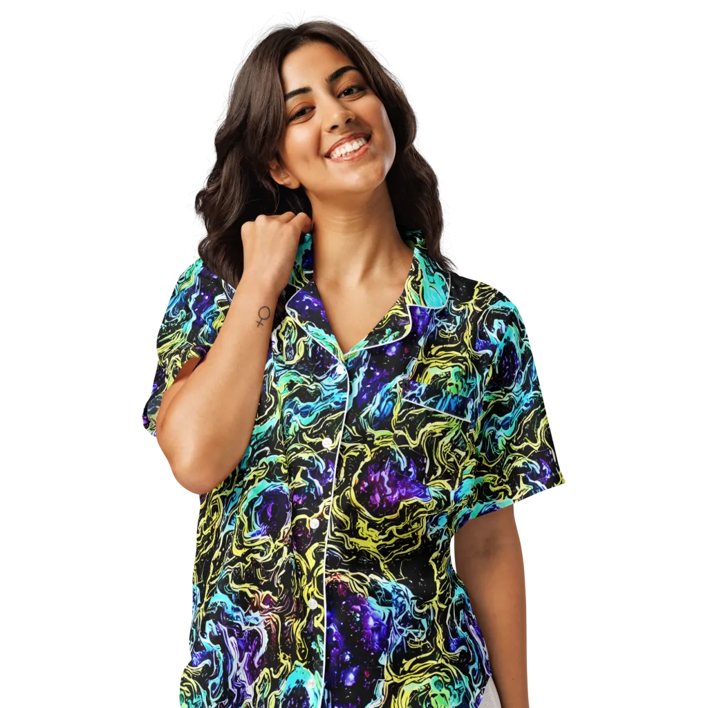 Nightwave Marble on Women's Short Sleeve Pajama Top — Front