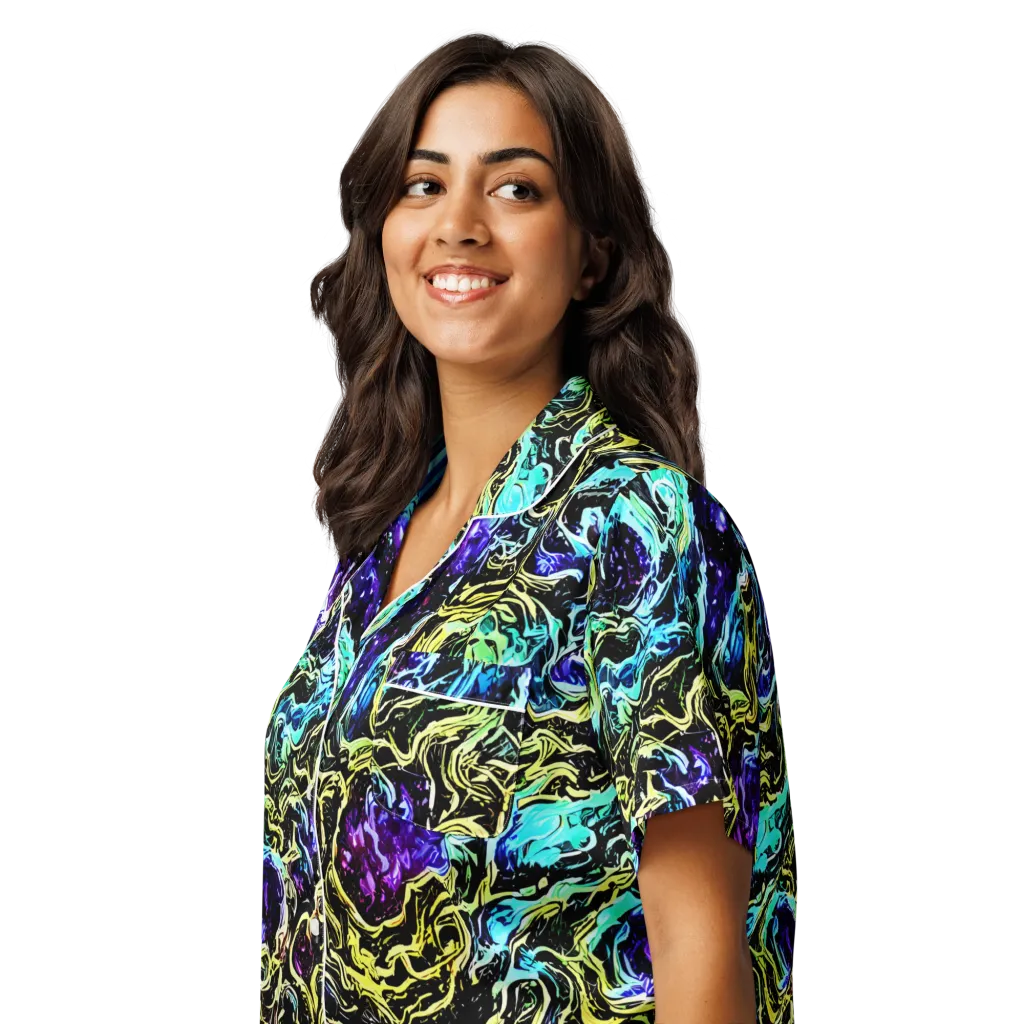 Nightwave Marble on Women's Short Sleeve Pajama Top — Left Front