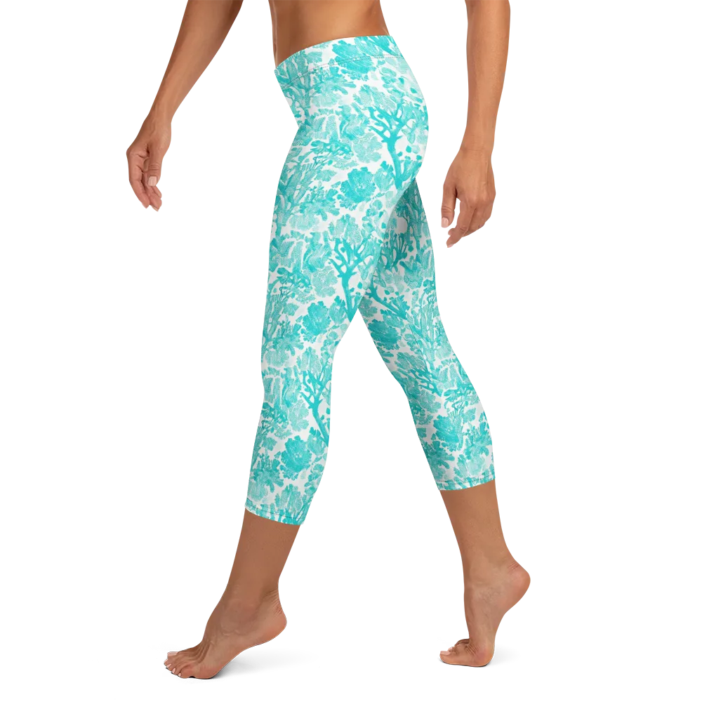 Turquoise Tangle on Capri Leggings — Left