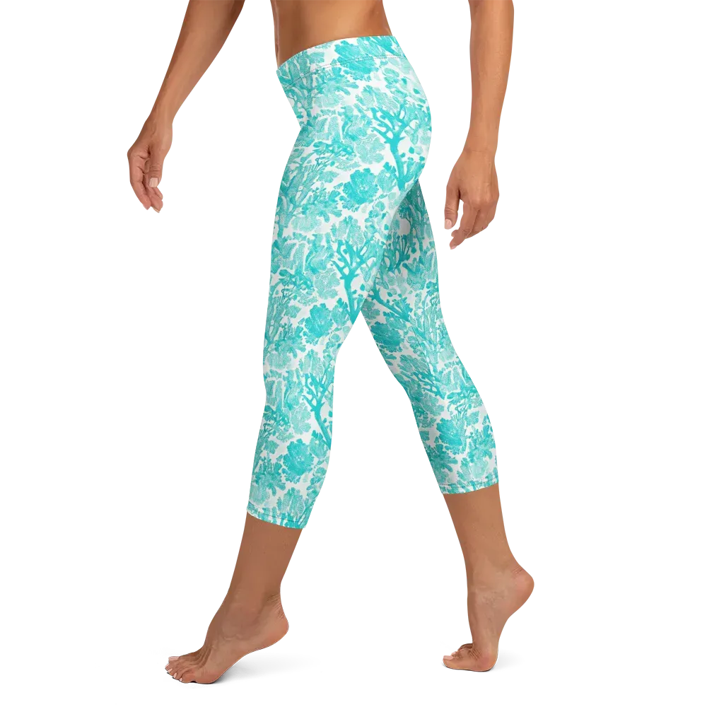 Turquoise Tangle on Capri Leggings — Left
