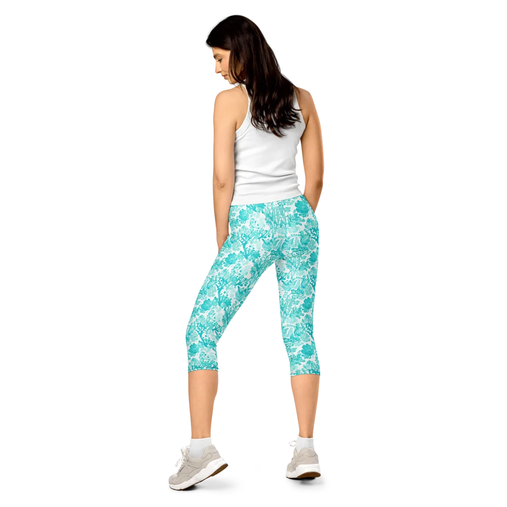 Turquoise Tangle on Capri Leggings — Back