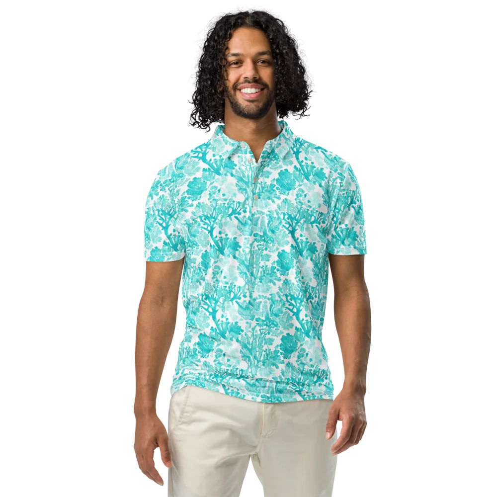 Turquoise Tangle on Men's Slim Fit Polo Shirt — Front