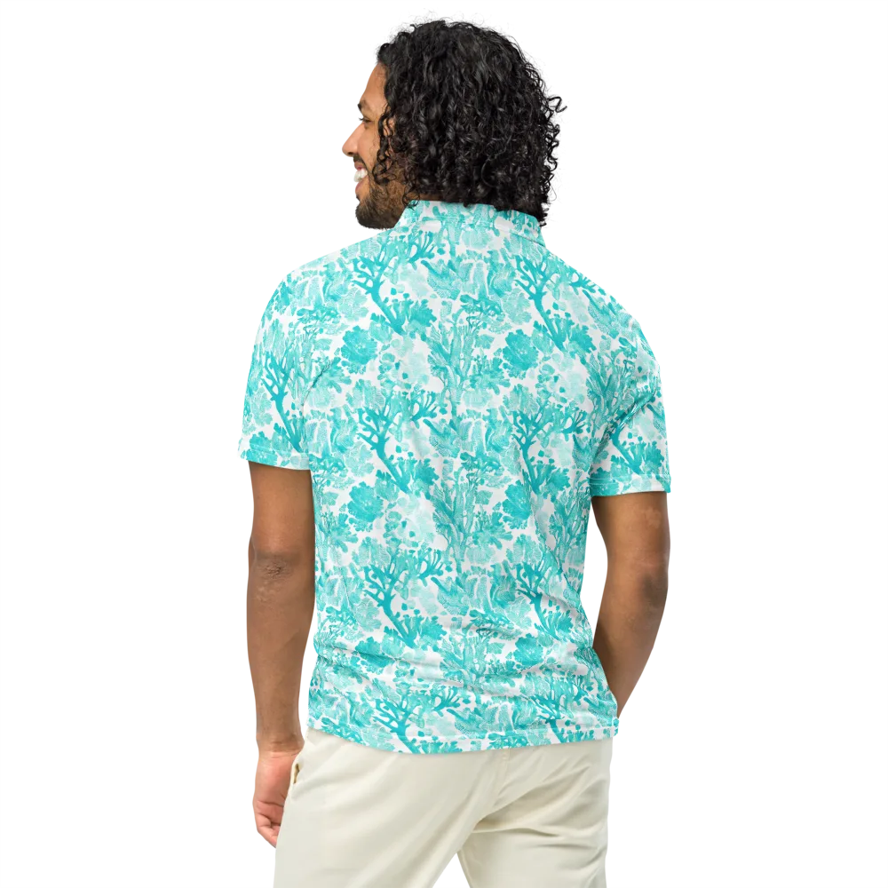 Turquoise Tangle on Men's Slim Fit Polo Shirt — Back