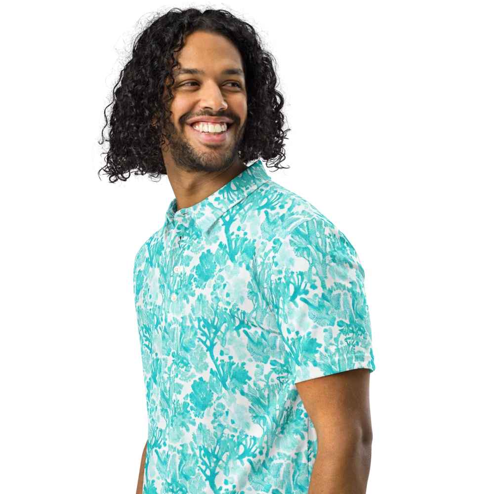 Turquoise Tangle on Men's Slim Fit Polo Shirt — Left Front