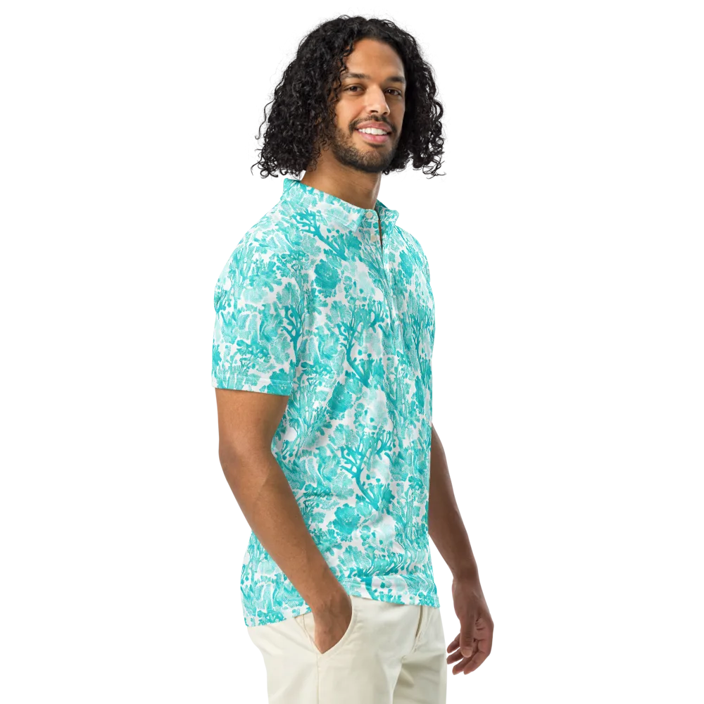 Turquoise Tangle on Men's Slim Fit Polo Shirt — Right Front