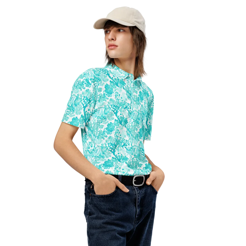 Turquoise Tangle on Men's Slim Fit Polo Shirt — Right Front