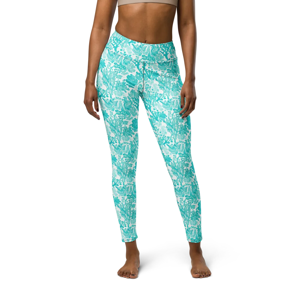 Turquoise Tangle on Yoga Leggings — Front