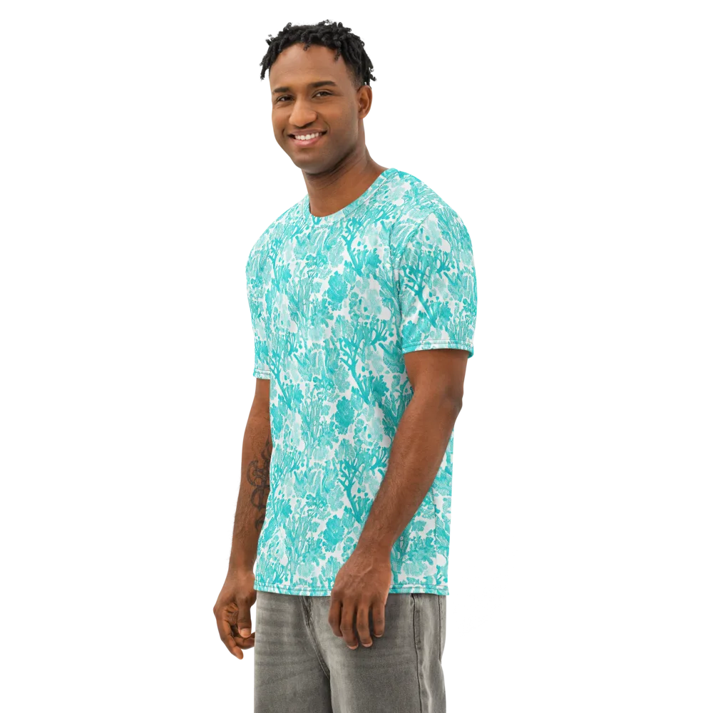 Turquoise Tangle on Men's Cotton Crew Neck T-Shirt — Left Front
