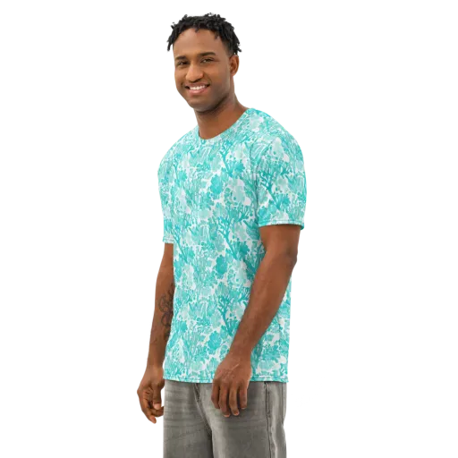 Turquoise Tangle on a Men's Cotton Crew Neck T-Shirt