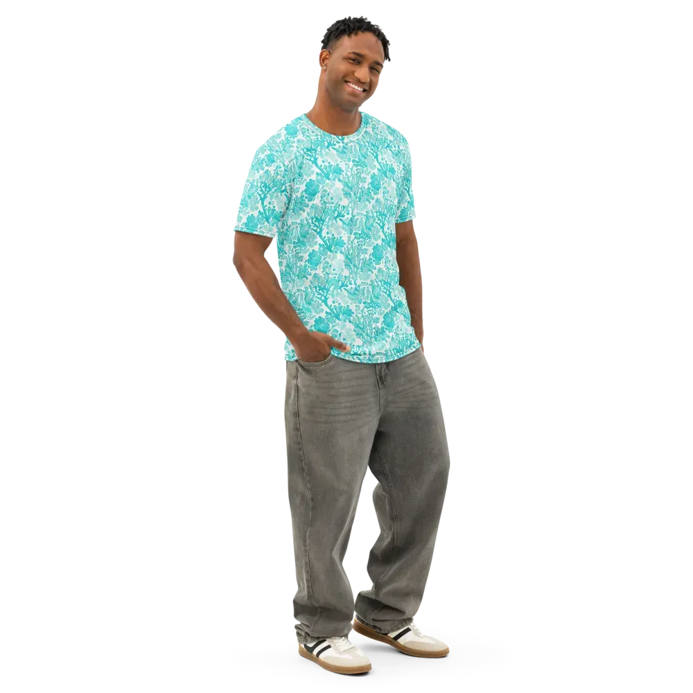 Turquoise Tangle on Men's Cotton Crew Neck T-Shirt — Right Front