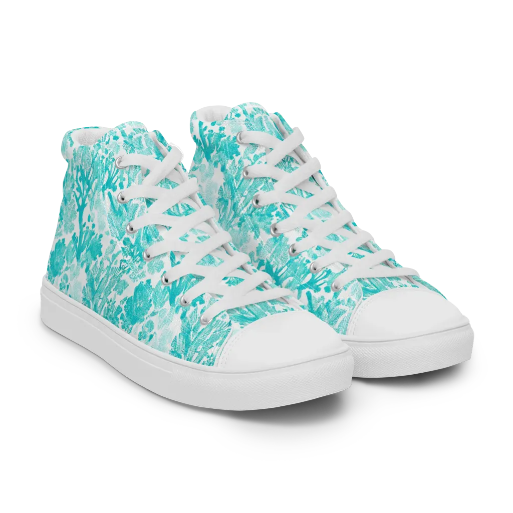 Turquoise Tangle on Men's High Top Canvas Shoes — Right Front