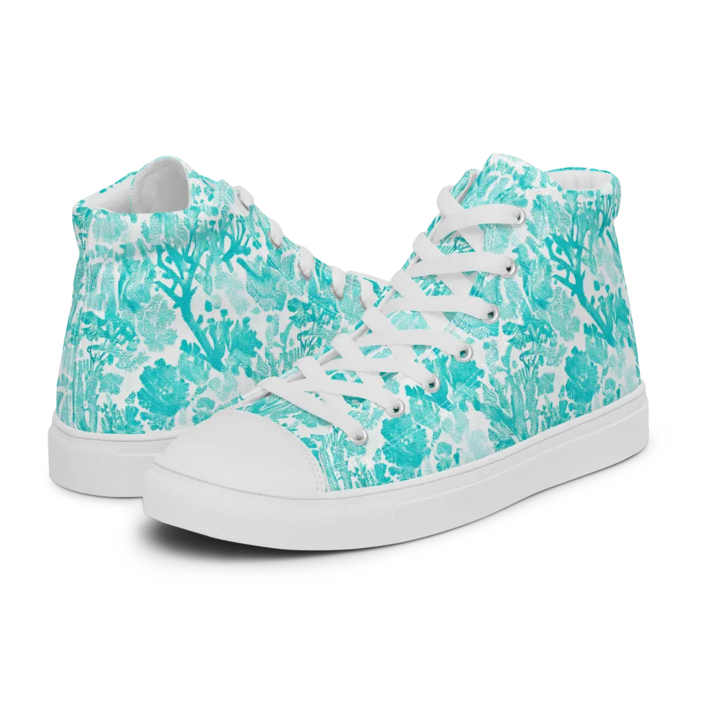 Turquoise Tangle on Men's High Top Canvas Shoes — Left