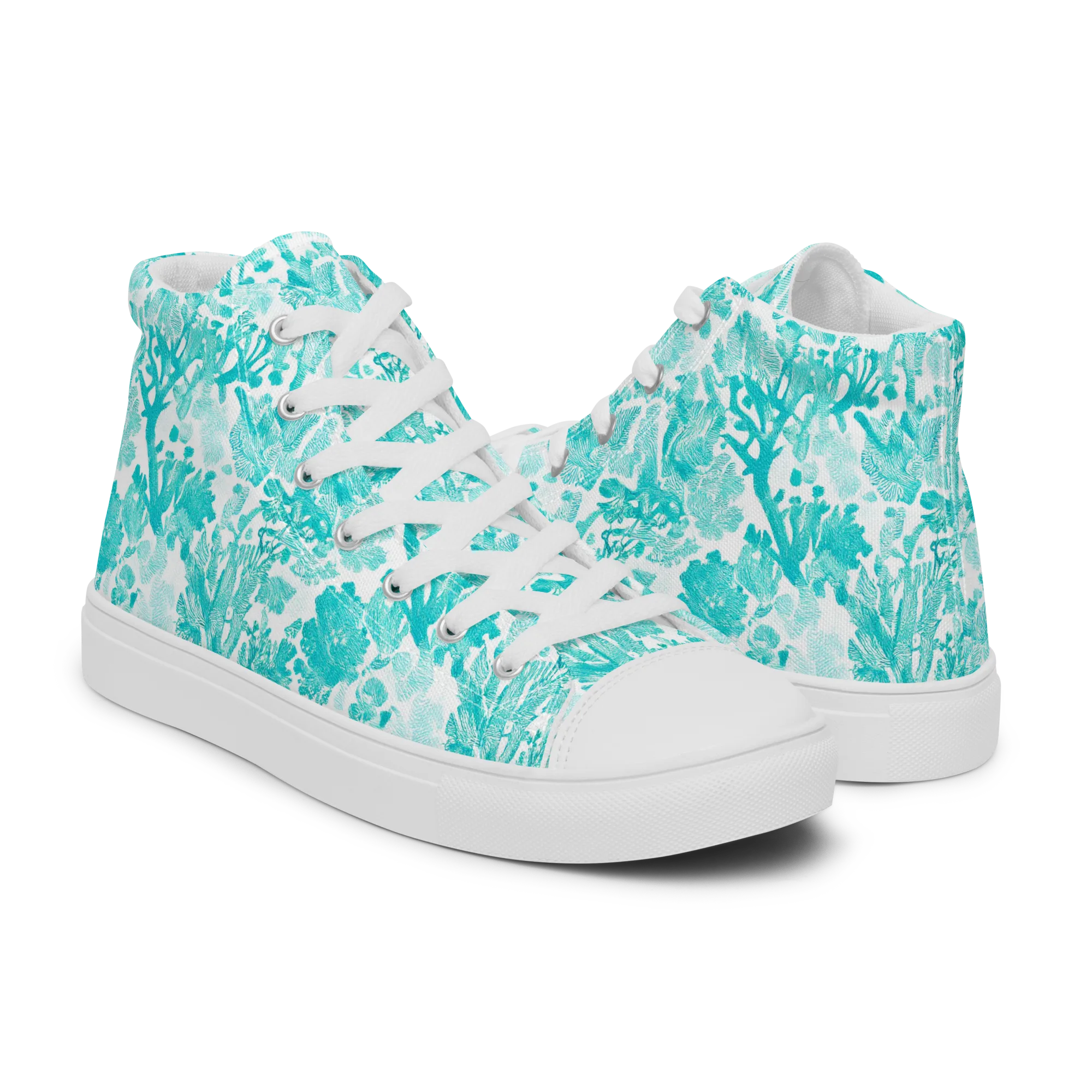 Turquoise Tangle on Men's High Top Canvas Shoes — Right