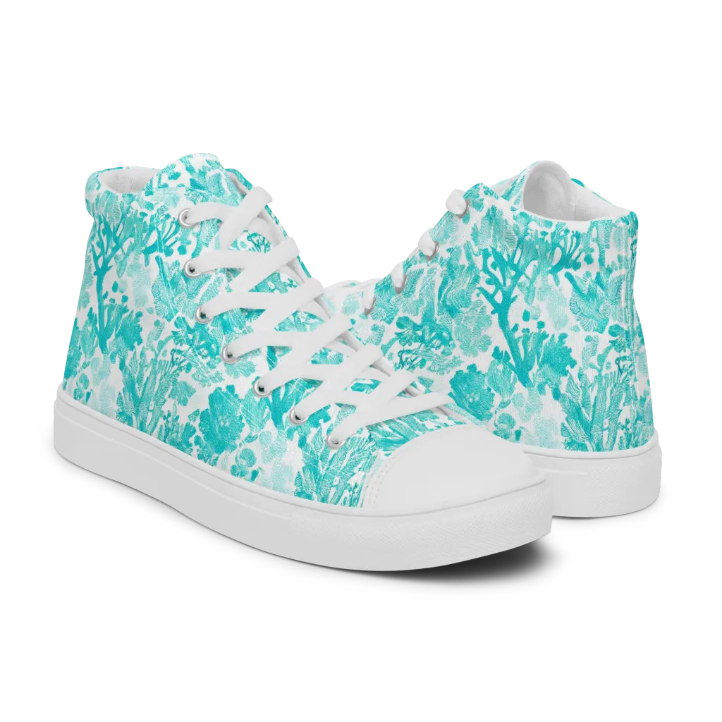 Turquoise Tangle on Men's High Top Canvas Shoes — Right