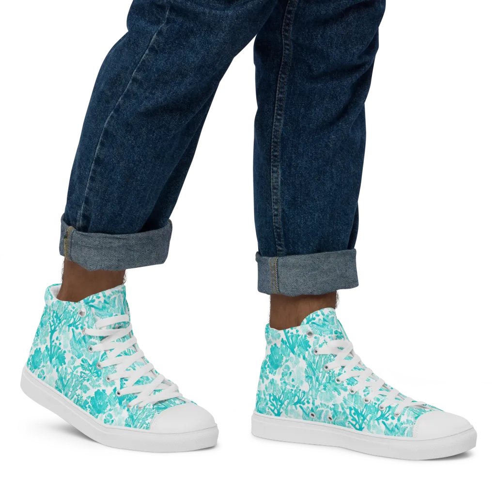 Turquoise Tangle on Men's High Top Canvas Shoes — Right