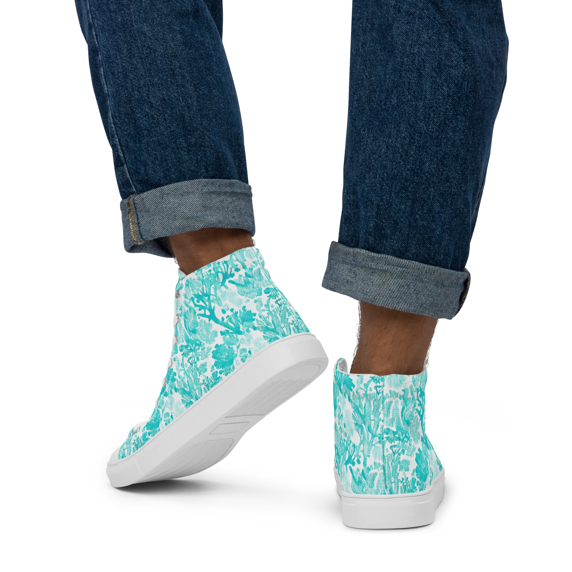 Turquoise Tangle on Men's High Top Canvas Shoes — Back