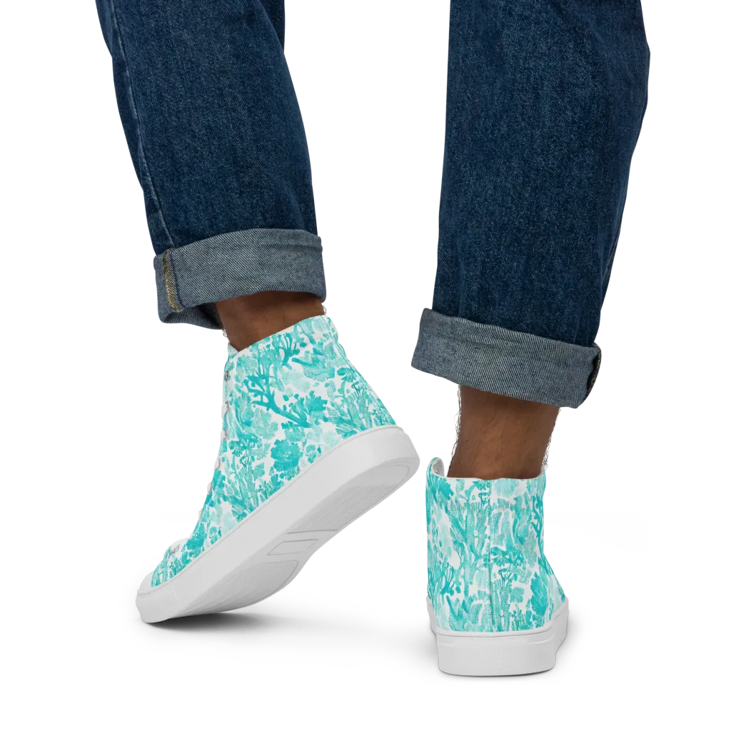 Turquoise Tangle on Men's High Top Canvas Shoes — Back