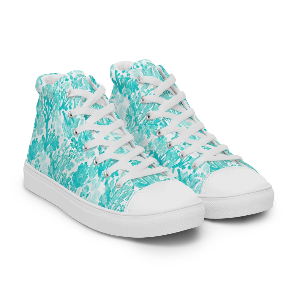 Turquoise Tangle on Women's High Top Canvas Shoes — Right Front