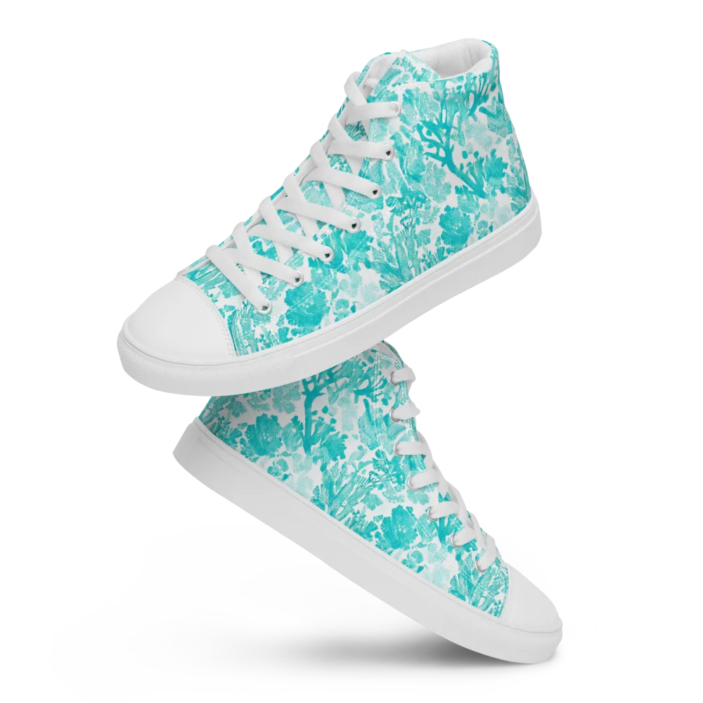 Turquoise Tangle on Women's High Top Canvas Shoes — Front