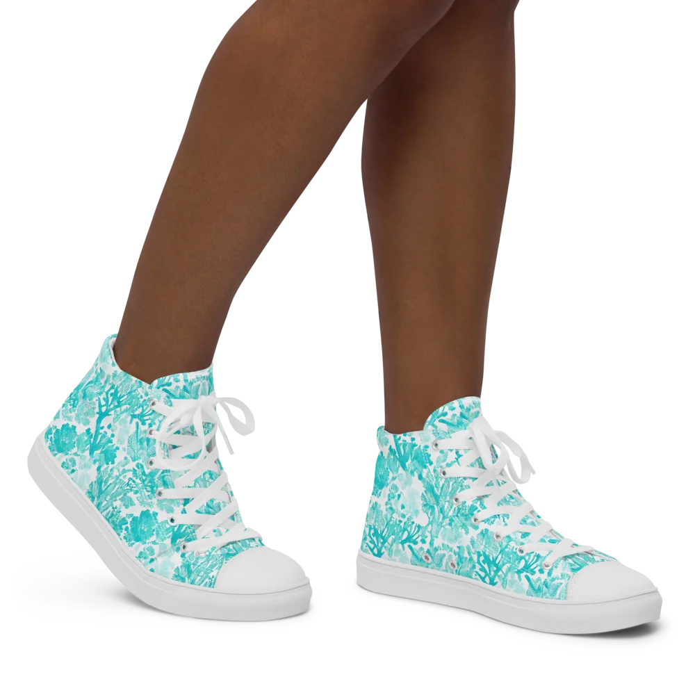 Turquoise Tangle on Women's High Top Canvas Shoes — Right